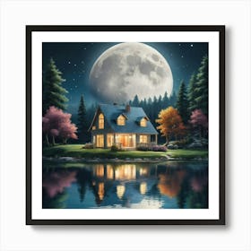 Artistic Moon Lake House Art Print 3 Art Print