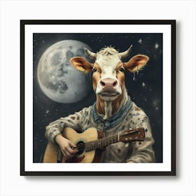 Cow With Guitar Art Print