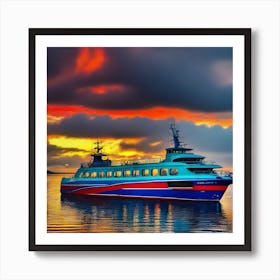 Sunset Cruise Ship 2 Art Print