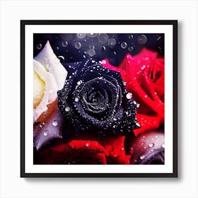 Beautiful red, white and black roses 3 Art Print