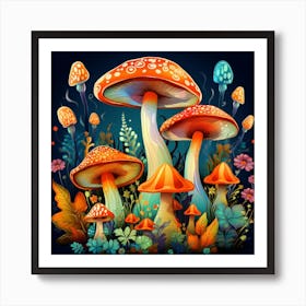 Mushrooms In The Forest 70 Art Print