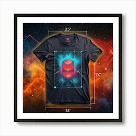 Black T Shirt Design With A 3d Cube Illustration Art Print