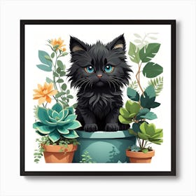 Black Kitten In Pot Art Print