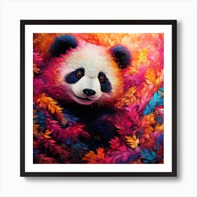 Panda Bear In Autumn Leaves 3 Art Print