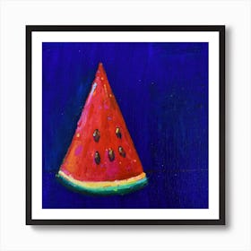 Watermelon On Blue Square Art Print