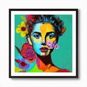 Woman With Flowers On Her Face Art Print