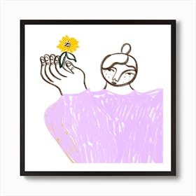 Holding A Sunflower Square Art Print