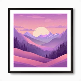 Misty mountains background in purple tone 1 Art Print