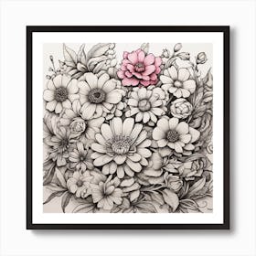 Flowers In Black And White Art Print