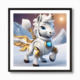 A Super Cute Chibi Zodiac Horse, In The Universe, With Snowwhite Shiny Fur, Happy Smile, Happy Smile (3) 1 Art Print