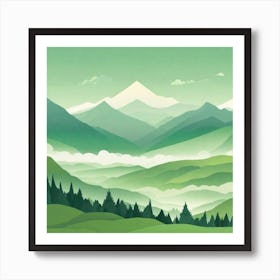 Misty mountains background in green tone 19 Art Print