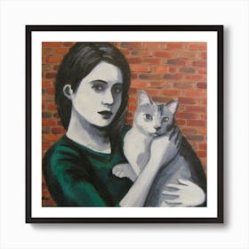 Cat And Woman Graffiti Art Print