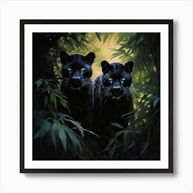 Two Black Panthers art print Art Print