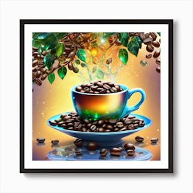 Coffee Cup With Leaves Art Print