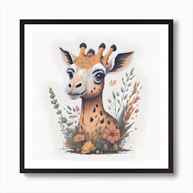 Floral Giraffe (8) Art Print