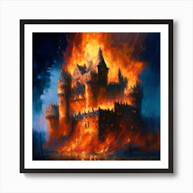 Medival Castle In Fire Art Print