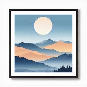 Misty mountains background in blue tone 6 Art Print