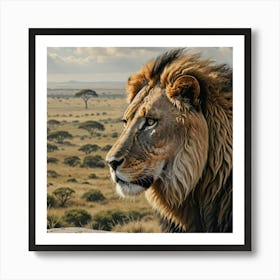 Lion In The Savannah Art Print