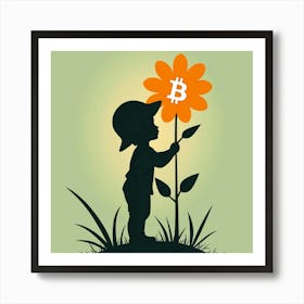 Child Looking At A Flower Art Print