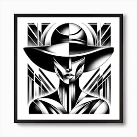 Abstract Monochrome Woman In a Hat Art Print