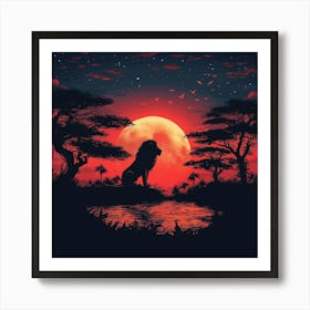 Lion In The Sunset Art Print