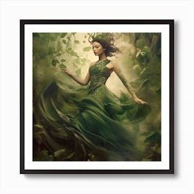 Young Woman In A Green Dress Art Print