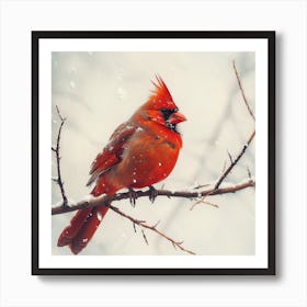 Cardinal In The Snow 2 Art Print