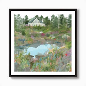 Pond In The Woods Coastal Maine Botanical Gardens USA Illustration Art Print Art Print