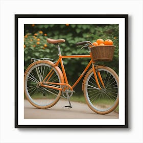 Orange Bicycle With Basket Art Print