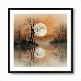 Default Full Moon Rising Over A Pond Photography Romanticism 1 Art Print