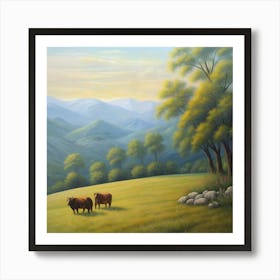 Cows In The Mountains Art Print