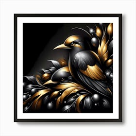 Black And Gold Birds Art Print