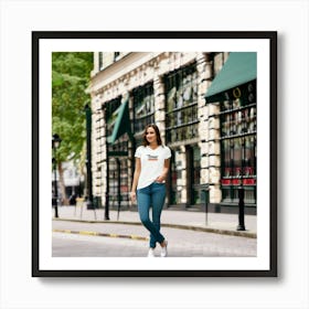 Woman Walking Down The Street Art Print