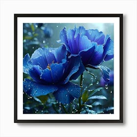 Blue Flowers In The Rain Art Print