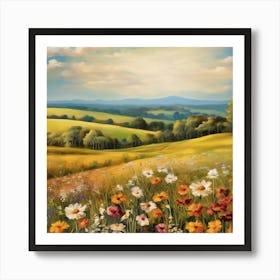 Wildflowers.An elaborate work of art about nature in the countryside of old England, antique oil colours, the touch of a creative artist. Art Print