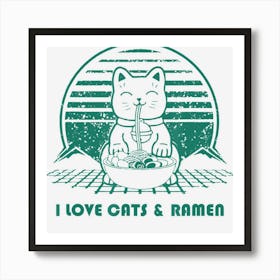 Trending Kawaii Ramen Neko Retro Cat Japanese Noodle Art Print