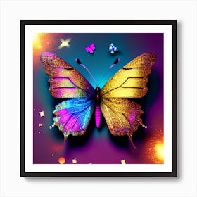 Colorful Butterfly With Stars Art Print