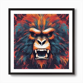 An Abstract Representation Of A Roaring Ape, Formed With Bold Brush Strokes And Vibrant Colors Art Print