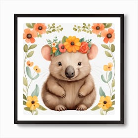 Floral Baby Wombat Nursery Illustration (8) Art Print