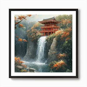 Waterfall In Autumn Art Print