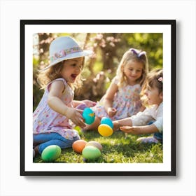 Children Playing With Easter Eggs Art Print