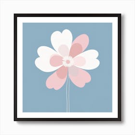 A White And Pink Flower In Minimalist Style Square Composition 3 Art Print