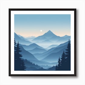 Misty mountains background in blue tone 81 Art Print