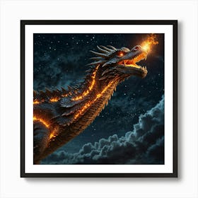 Dragon With Flames Art Print