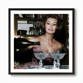 Sophia Loren Pouring Champagne 1 Art Print