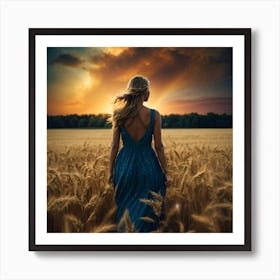 Beautiful Woman In A Wheat Field Art Print