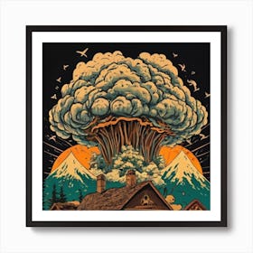 Wooden hut left behind by an atomic explosion 16 Art Print