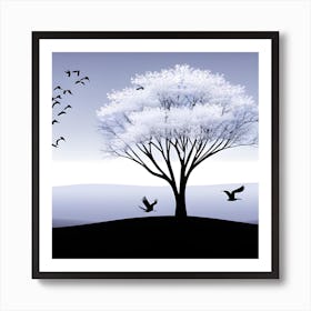 White Tree With Birds Art Print