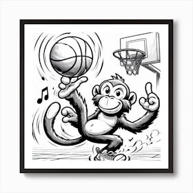 Monkey Playing Basketball 1 Art Print