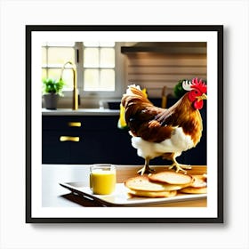 Hen in the kitchen on a pancake plate Art Print